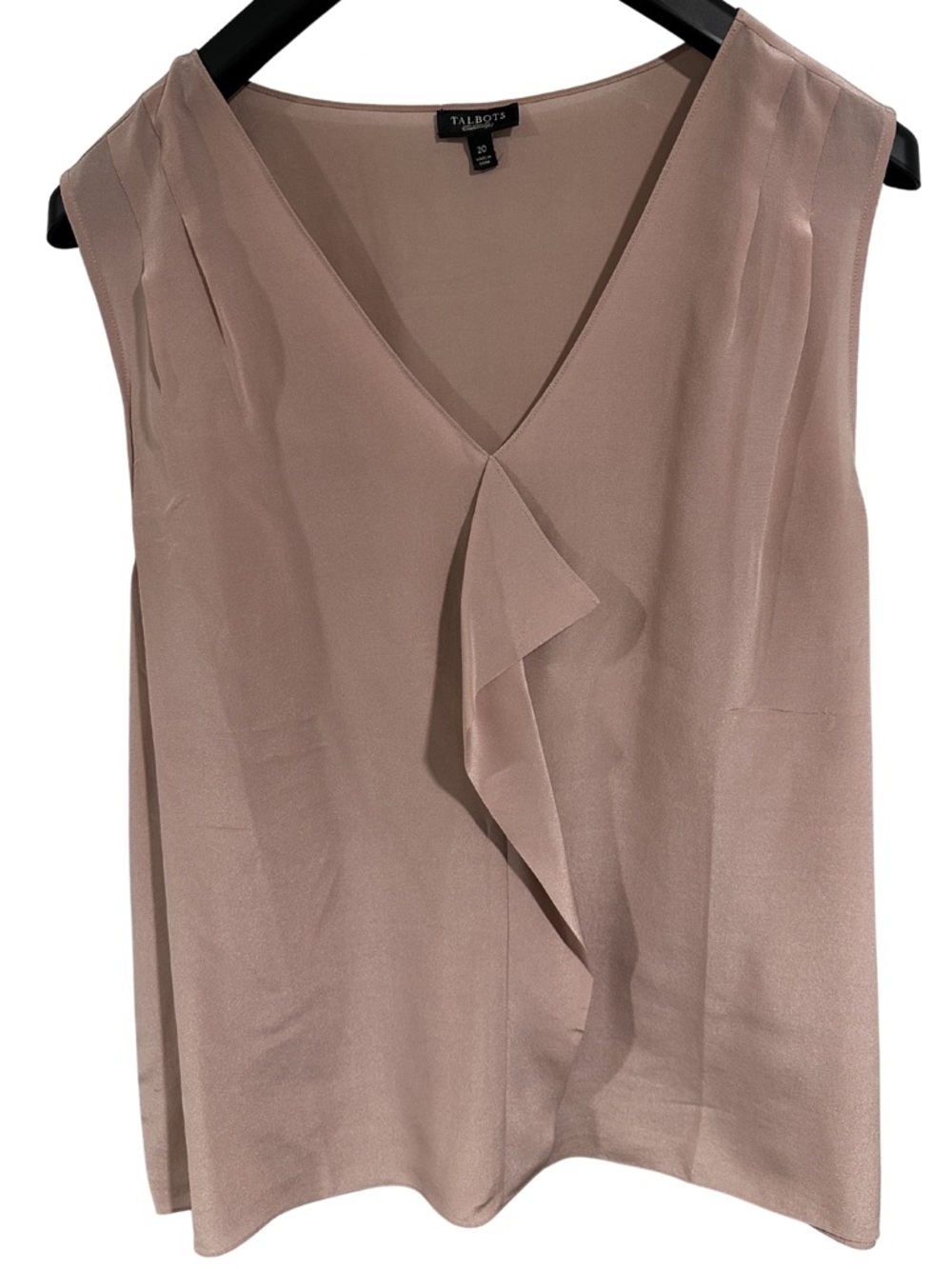 Talbots Silk Sleeveless Blouse Size 20 Light Pink Ruffle Front Career Top